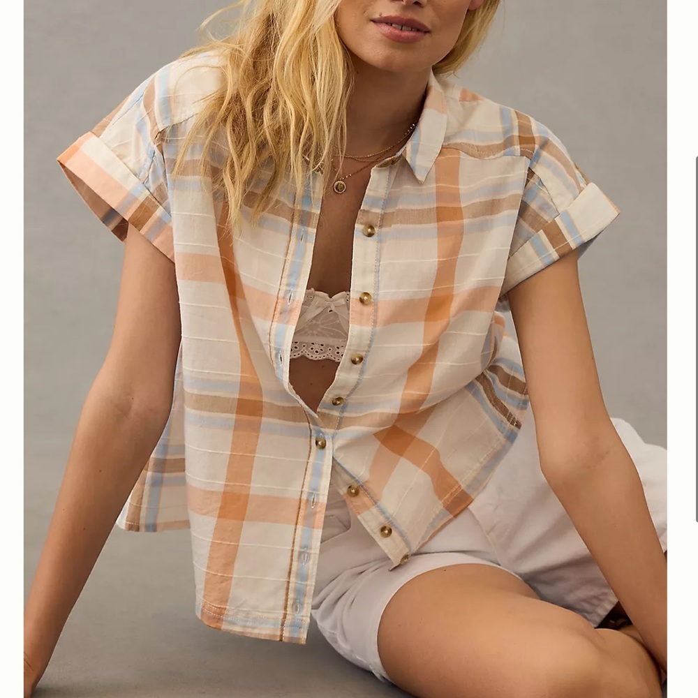 NWT Pilcro Plaid Short Sleeve Blouse